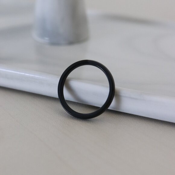 Mens Ring 3mm Black Round Edge Wedding Band Ring High Polished Stainless Steel